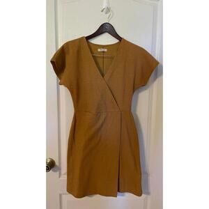 Madewell surplice dress yellowish brown gold extra small crepe cotton blend